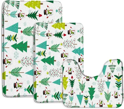 Miniatura 25 de GCTNBJL Juego de 3 alfombrillas de baño de Feliz Navidad, muñeco de nieve, copo de nieve, ramas, árbol, corazón, invierno, vacaciones, rústico