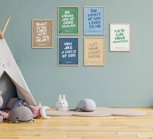 Miniatura 5 de Conjunto de 6 impresiones de pared de lona cristiana para guardería, versículos bíblicos para niños, citas inspiradoras, pintura, imagen, decoración