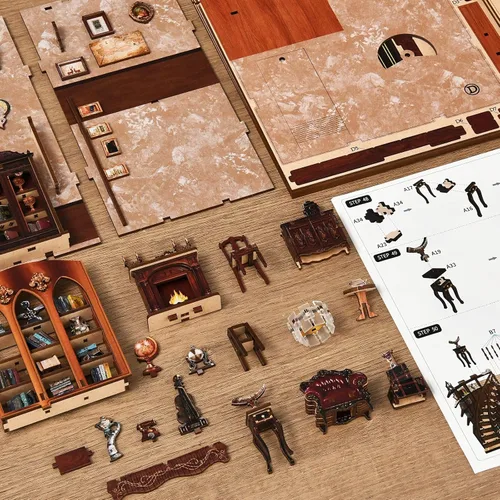 Miniatura 5 de Kit de rincón de libros, casa en miniatura de madera 3D Biblioteca de rimas antiguas para decoración de estanterías, manualidades relajantes