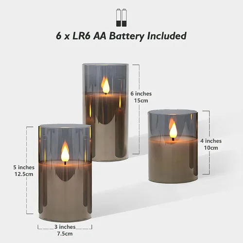 Miniatura 4 de Rhytsing Velas LED de cristal gris operadas por baterías con control remoto, juego de regalo de vela sin llama, luz blanca cálida - Incluye 6