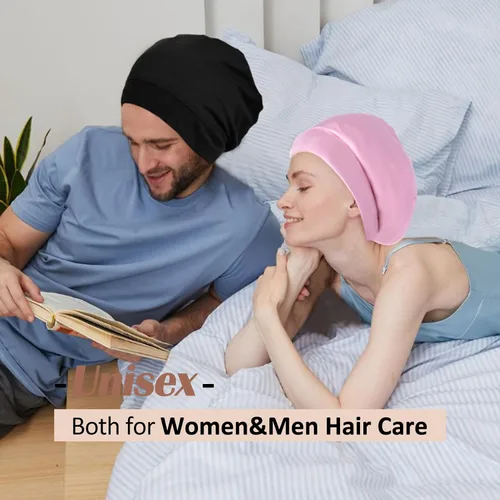 Miniatura 2 de Gorro de satén con forro de seda, cubierta ajustable para el cabello para mujeres y hombres, gorro de noche para el cuidado de pacientes