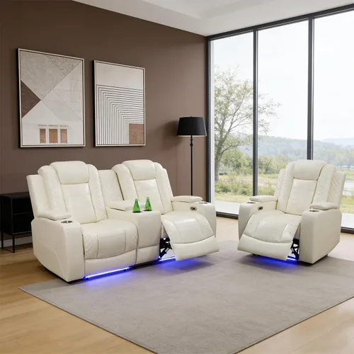 Miniatura 12 de Sofá reclinable individual eléctrico para muebles de sala de estar, silla reclinable de cuero con luces LED, puertos USB, almacenamiento oculto