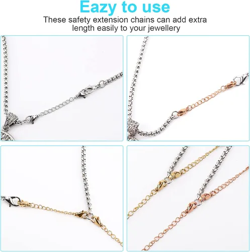 Miniatura 7 de Extensor de collar, 18 extensores de cadena para collares, pulsera de joyería de acero inoxidable de alta calidad, extensores de collar de tobillera