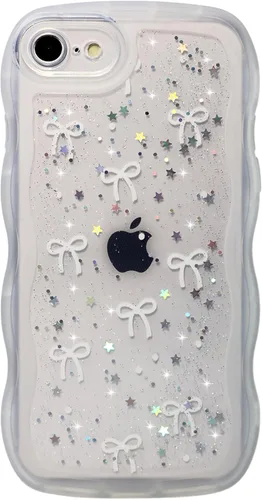 Miniatura 43 de Qokey Funda para iPhone 12 Pro Max de 6.7 pulgadas, diseño de onda rizada, borde transparente, brillante con purpurina, estrella brillante, bonita