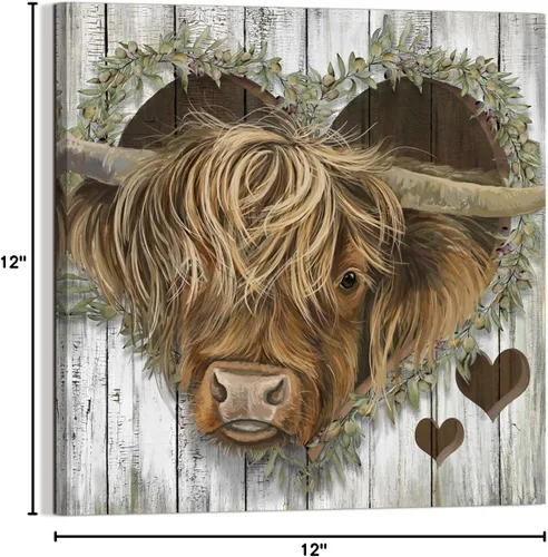Miniatura 8 de YUEYARIT Lienzo decorativo para pared de vaca de las tierras altas Estilo vintage de granja, impresión decorativa, imagen en lienzo
