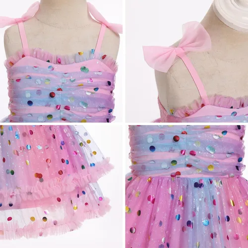 Miniatura 225 de IMEKIS Vestido de princesa de cumpleaños para niña pequeña, confeti brillante, bohemio, arco iris, pastel, sesión de fotos, traje para 1-6T