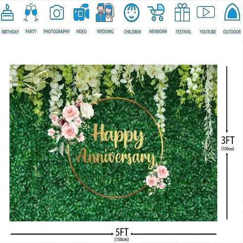 Miniatura 3 de Ticuenicoa Telón de fondo floral de 5 x 3 pies para pared de césped verde feliz aniversario para flores, amor, saludos a 10 años, 50 años