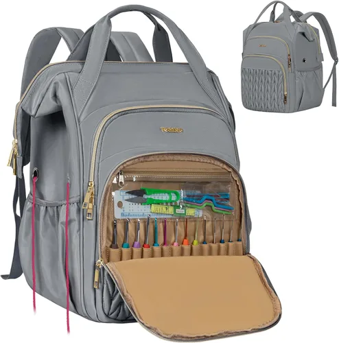 Miniatura 8 de Mochila para hacer punto, organizador grande de bolsa de ganchillo, organizador de almacenamiento de hilo resistente al agua, soporte de hilo