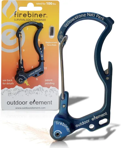 Miniatura 16 de OUTDOOR ELEMENT Firebiner Custom Engraved 6-in-1 Fire Starter Carabiner Multitool – Survival Gear EDC Keychain with Utility Blade, Bottle Opener