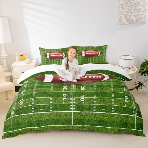 Juego de funda de edredón de fútbol americano, tamaño individual, juego de ropa de cama abstracta de campo de fútbol, 2 piezas para niños,