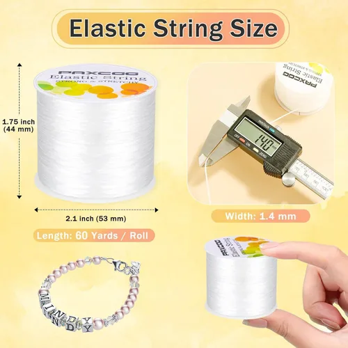 Miniatura 3 de Paxcoo 1,4 mm de cuerda elástica para pulseras, cordón de cuentas elástico blanco para hacer pulseras
