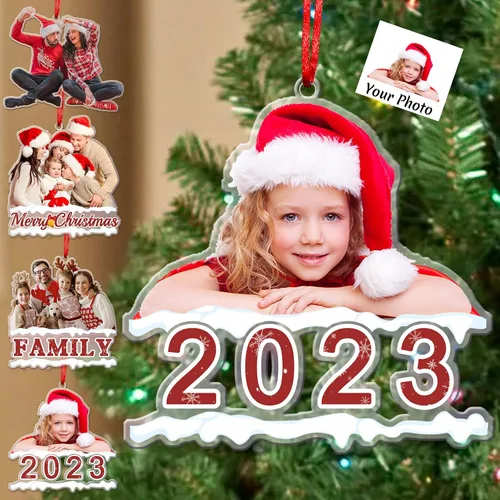 Adornos de Navidad personalizados con foto personalizada, adornos acrílicos personalizados con texto de imagen personalizado 2023, familia, pareja,