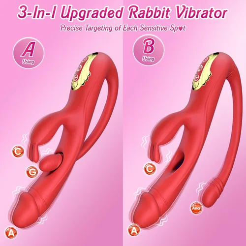 Miniatura 4 de Vibrador de conejo para mujer, vibrador 3 en 1 de punto G y clítoris con 10 modos, vibrador de silicona impermeable de doble estimulación, diseño