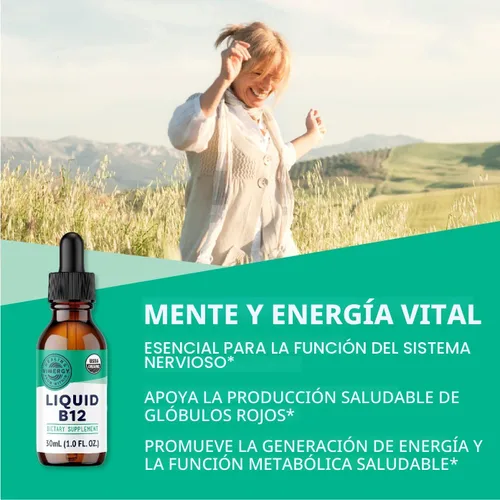 Miniatura 2 de Vimergy Suplemento orgánico de vitamina B12 líquida USDA de 2500 mcg, metilcobalamina y adenosilcobalamina, apoyo energético, veganas, vitaminas B12