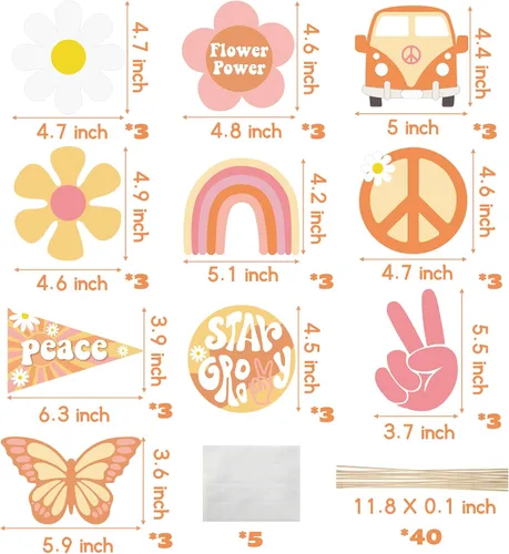 Miniatura 2 de 30 piezas de centros de mesa de fiesta estilo bohemio estilo hippie retro para mesas, arco iris, mariposa, margarita, flor, decoración