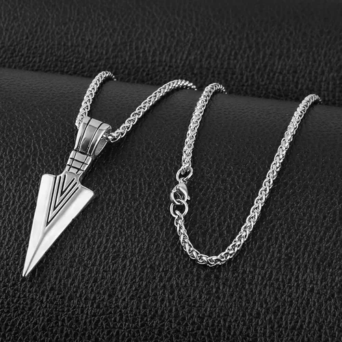 Miniatura 4 de HZMAN Collar con colgante de flecha de acero inoxidable para hombre con cadena de trigo de acero
