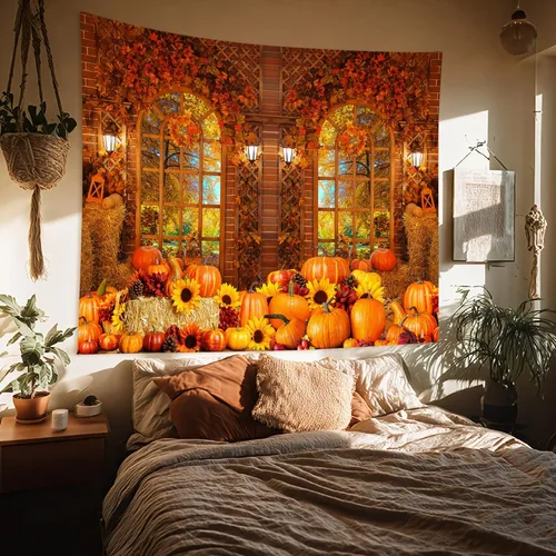 Miniatura 45 de HVEST Tapiz de noche de Halloween, tapiz para colgar en la pared, bosque embrujado con tumba y calabazas, manta de pared para dormitorio, sala