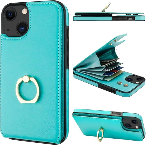Folosu Compatible con iPhone 13 Funda Cartera con Portarjetas, Soporte de Anillo para Dedo con Rotación de 360° Función de Atril Protectora Bloqueo