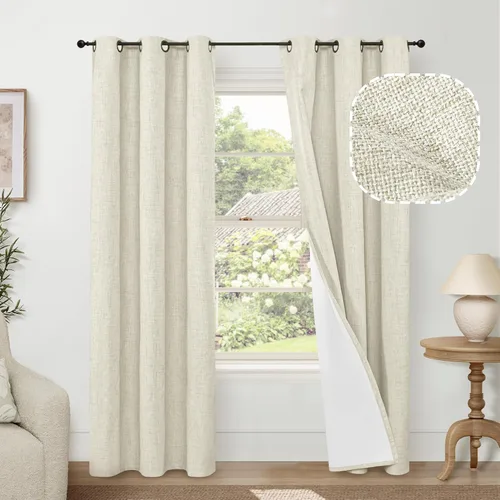 Miniatura 54 de Cortinas Opacas de Lino Azul Bebé para Guardería de 40 Pulgadas de Largo, 2 Paneles, Cortinas Cortas con Aislamiento Térmico Boho de Bloqueo Total