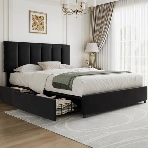Miniatura 49 de VECELO - Base de cama tamaño individual con cabecera tapizada, plataforma con soporte de listones de madera de alta resistencia, no necesita somier