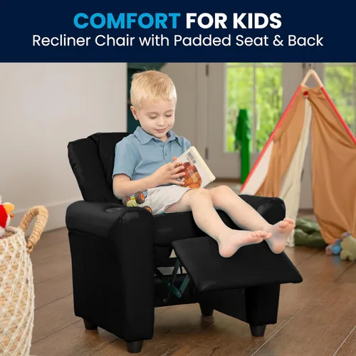 Miniatura 7 de Flash Furniture - Sillón reclinable contemporáneo para niños, color beige vinilo con base para vasos y reposacabezas