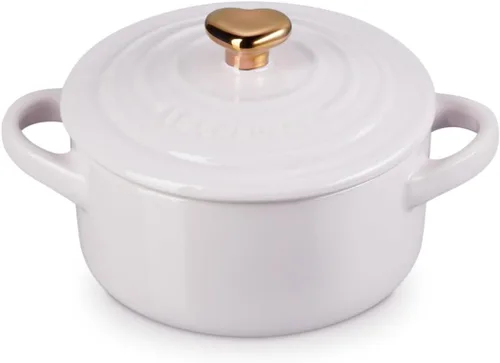 Miniatura 9 de Le Creuset Gres Mini Cocotte Redondo, 8oz., Peche con Perilla de Corazón Oro