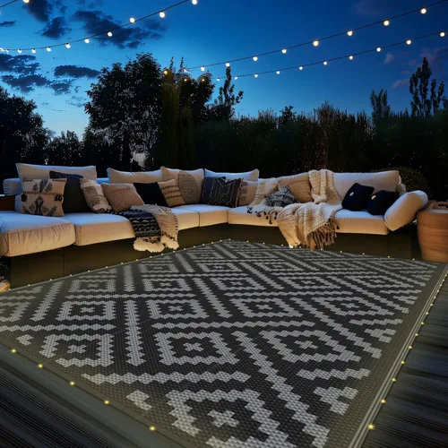 Miniatura 35 de GENIMO Alfombra de exterior impermeable de 5 x 8 pies, alfombras reversibles, alfombra de área, alfombra de plástico para exteriores, alfombra Negro