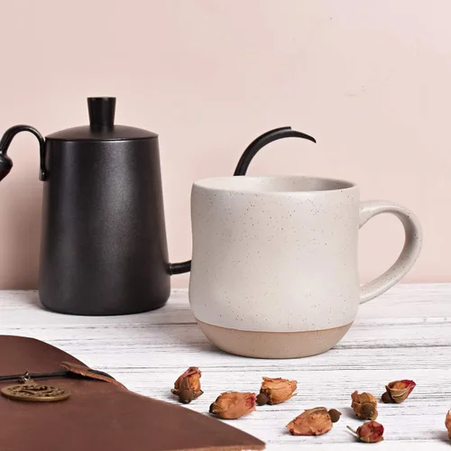 Miniatura 4 de Bosmarlin Taza grande de cerámica moteada para café, 17 onzas, apta para lavavajillas y microondas (blanco, 1)