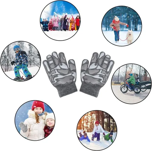 Miniatura 21 de Hicdaw 6 pares de guantes de invierno para niños, guantes de punto elásticos y cálidos para niños o niñas