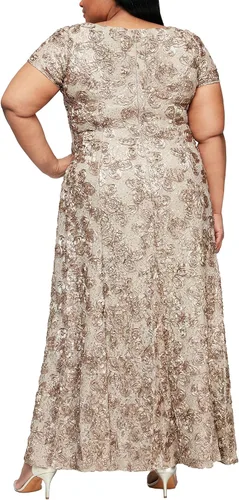 Miniatura 2 de Alex Evenings Vestido de encaje de roseta de manga corta para mujer, talla grande