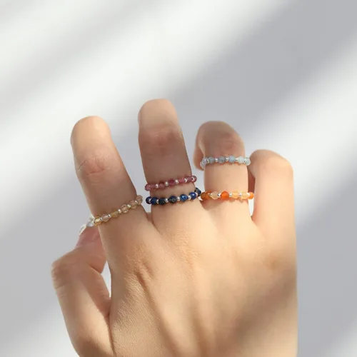 Miniatura 6 de Anillo de cuentas de cristal, piedras preciosas naturales, amatista, cuarzo rosa, aguamarina, turmalina, ojo de tigre, minimalista, anillo apilable