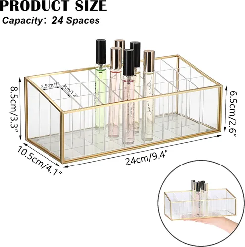 Miniatura 2 de ELLDOO Rollerball Organizador de perfumes, 24 espacios acrílicos Glod Glass Perfume Soporte de almacenamiento de perfume Soporte de aroma