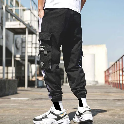 Miniatura 6 de XYXIONGMAO Pantalones deportivos casuales para hombre, pantalones deportivos holgados y casuales de hip hop, pantalones cargo negros para hombre