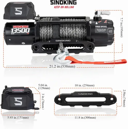 Miniatura 6 de SINOKING Cabrestante eléctrico de 13500 libras para Jeep, camión, SUV, cabrestante de remolque y cabrestante de barco - Cuerda sintética resistente