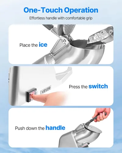 Miniatura 4 de VEVOR Máquina trituradora de hielo, máquina eléctrica de cono de nieve de 2 cuchillas de 143 libras por hora, máquina de hielo afeitado de acero