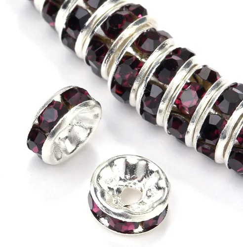 Miniatura 20 de Weebee 100 cuentas espaciadoras Rondelle, cuentas de cristal chapadas en plata, con diamantes de imitación checos, cuentas sueltas para hacer joyas