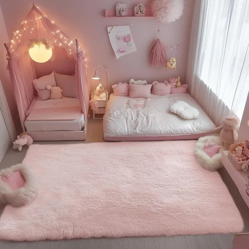 Miniatura 9 de PAGISOFE - Alfombra de área peluda y mullida de color rosa, de 5 x 8 pies, para niños, alfombras peludas para dormitorio de niñas, sala de estar