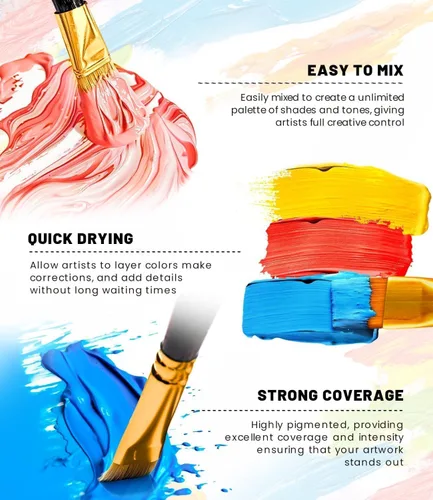 Miniatura 7 de Juego de 64 pinturas acrílicas con 12 pinceles, 2 cuchillos y paleta, 48 colores (2oz/60ml) Pintura artesanal para adultos, niños, artistas