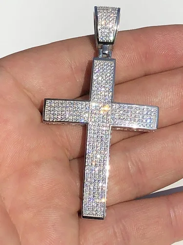 Miniatura 2 de Harlembling Solid 925 Sterling Silver Iced Cross Pendant - Men's - 2x1.5 20 Grams - Fits Up To 8mm Chains!