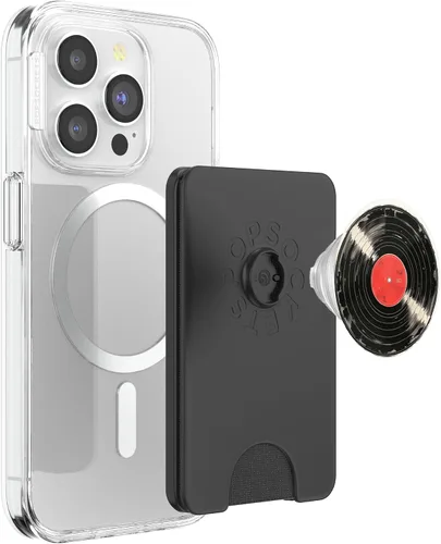 Miniatura 3 de Reproductor de discos de vinilo rojo coleccionista de vinilo retro amante de la música PopSockets PopWallet para MagSafe