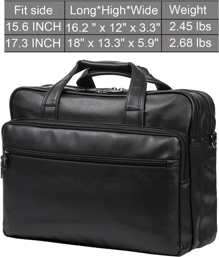 Miniatura 5 de seyfocnia Bolsa de cuero para laptop, para hombre, 15.6 pulgadas, 17.3 pulgadas, maletín de mensajero, bolsa de negocios, bolso de computadora