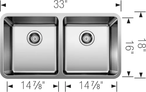 Miniatura 5 de BLANCO, Fregadero de cocina de acero inoxidable 442768 FORMERA 50/50 con doble tazón, 33 x 18 pulgadas