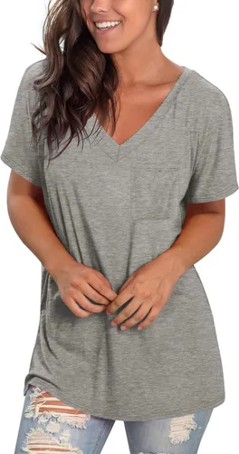 Miniatura 16 de Geifa Camisetas de manga corta con cuello en V para mujer, camisetas casuales de verano con bolsillo