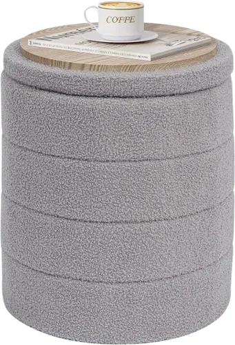 Miniatura 11 de PINPLUS Otomana de Almacenamiento Redonda Reposapiés Taburete con Bandeja de Terciopelo Sherpa Otomana de Almacenamiento Plegable, Reposapiés Boucle