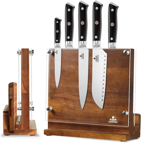 ENOKING Bloque magnético para cuchillos con escudo acrílico, soporte para cuchillos de cocina de doble cara sin cuchillos, organizador universal de