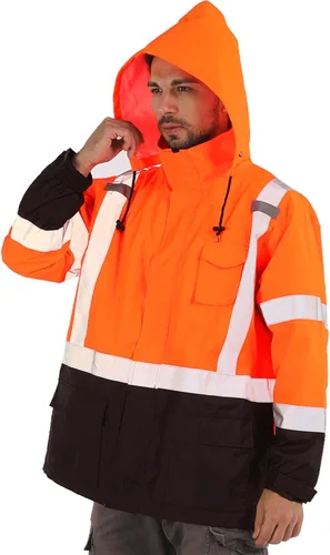 Miniatura 10 de sesafety Chaqueta de Lluvia de Alta Visibilidad, Trajes de Lluvia para Hombres Impermeables con Fondo Negro, Abrigos de Lluvia para Hombres