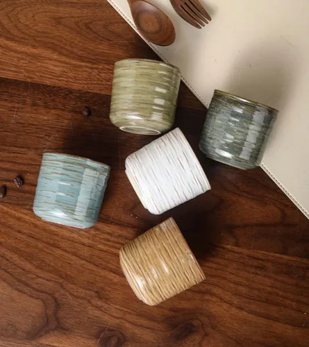 Miniatura 8 de Tazas de té japonesas de cerámica retro, tazas de café y tazas de agua, adecuadas para restaurantes, hogares y oficinas, azul.