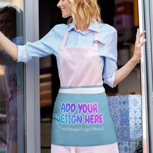 Miniatura 155 de AXKEUDO Delantal personalizado con bolsillos, delantales de cintura para camarera para cocinar en casa, restaurante, servir trabajo