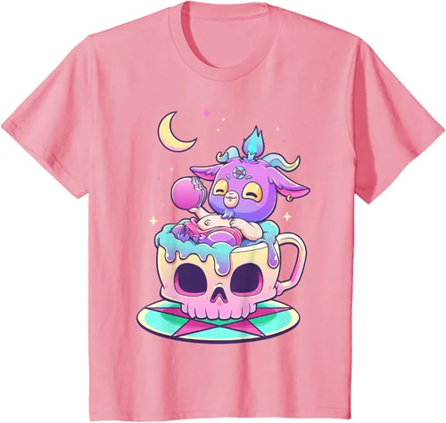 Miniatura 91 de Kawaii Pastel Goth Cute espeluznante Pentáculo Baphomet - Camiseta de cabra, Negro