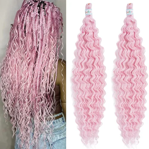 Miniatura 37 de Cabello para trenzar rizado ondulado negro 1B preestirado de onda oceánica profunda de ganchillo bohemio para trenzar de 16 pulgadas, 2 paquetes